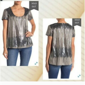 Show Me Your MuMu Top Blouse Size Large Gold Silver Colorblock‎ Sequins Lola
